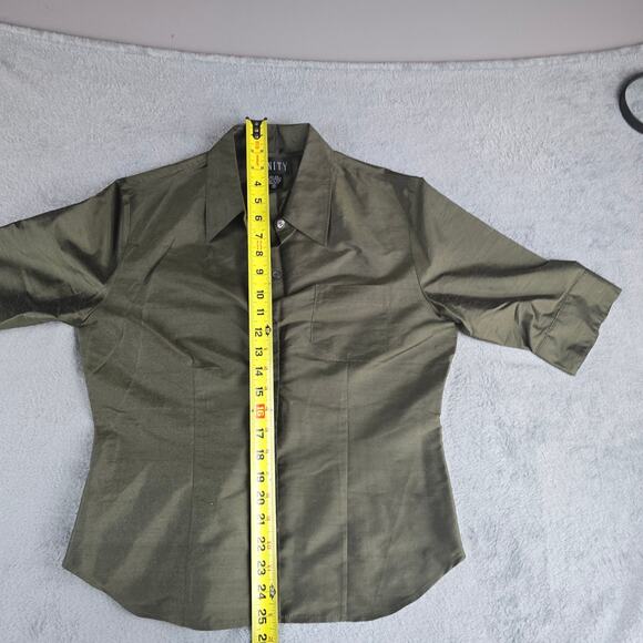 Finity‎ Womens Silk Blouse Top 3/4 Sleeve  Size 10 Button Down Green - Picture 6 of 10